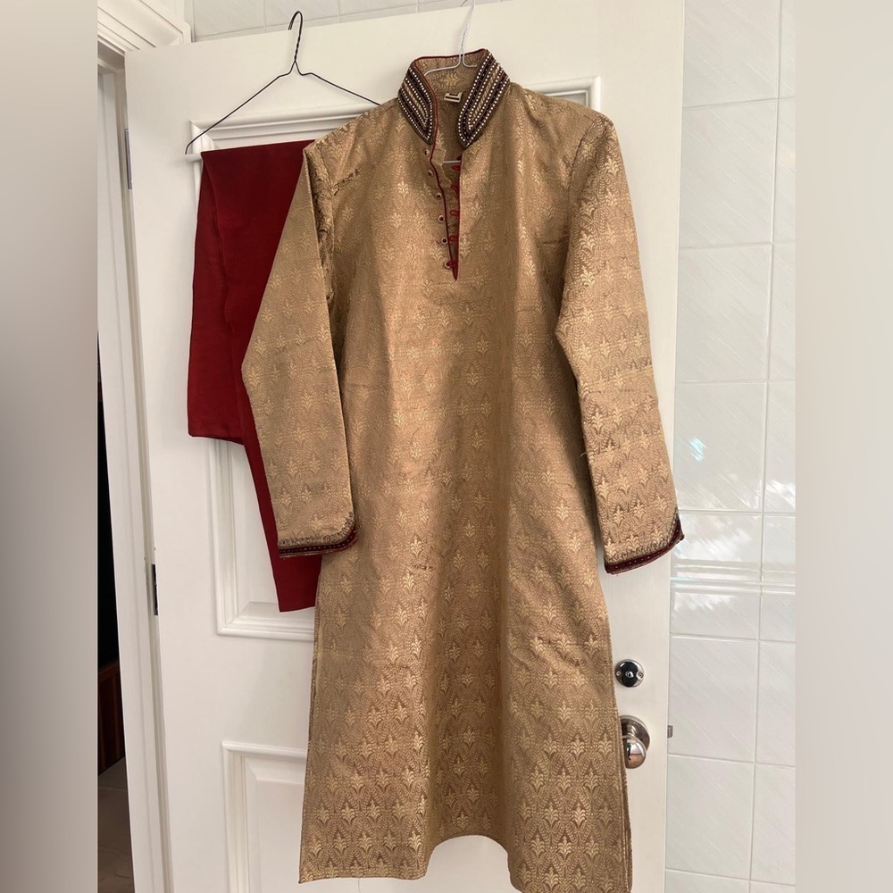 Gold and Red Kurta Pajama Set